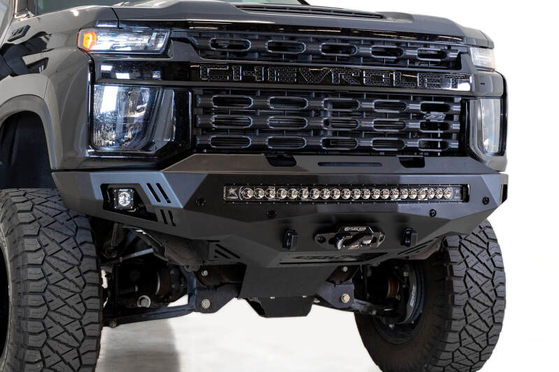 Chevrolet Silverado 3500 Bumper - Front - Addictive Desert Designs - Stealth Fighter - Hammer Black with Satin Black Panels - `20-`27